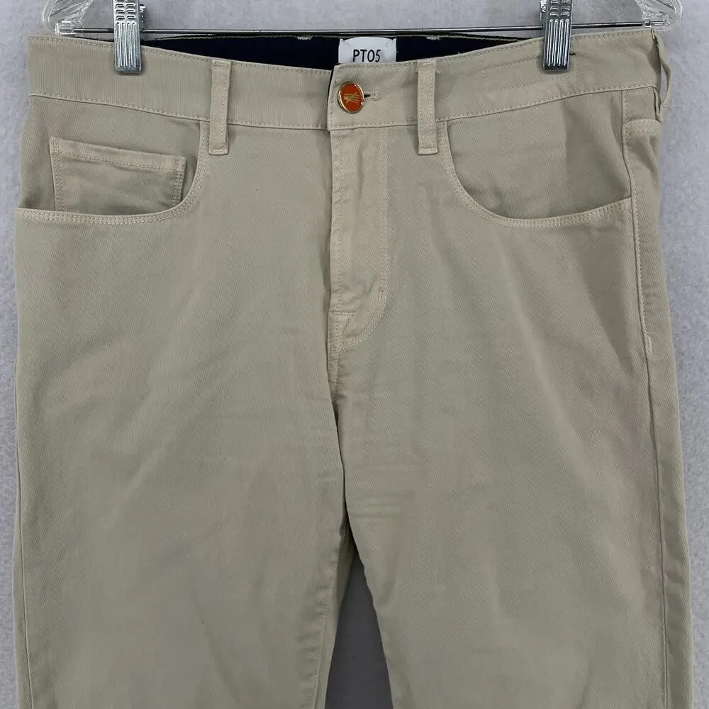 PT05 Pants Mens 32 Cinquetasche Torino 5 Pocket Chino Stretch Cotton Beige